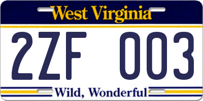 WV license plate 2ZF003