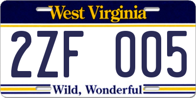 WV license plate 2ZF005