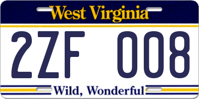 WV license plate 2ZF008