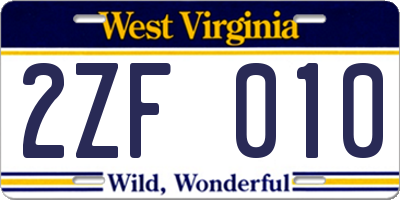 WV license plate 2ZF010