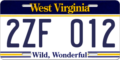 WV license plate 2ZF012