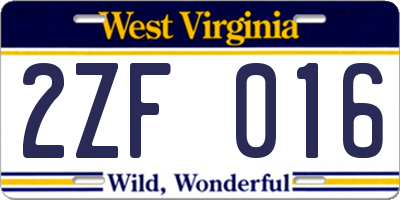 WV license plate 2ZF016