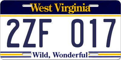 WV license plate 2ZF017