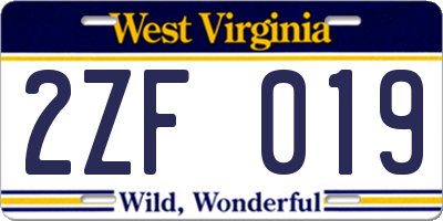 WV license plate 2ZF019