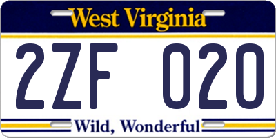 WV license plate 2ZF020