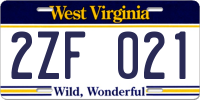 WV license plate 2ZF021