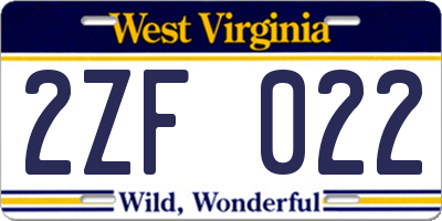 WV license plate 2ZF022