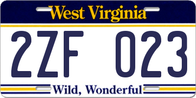 WV license plate 2ZF023