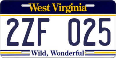 WV license plate 2ZF025