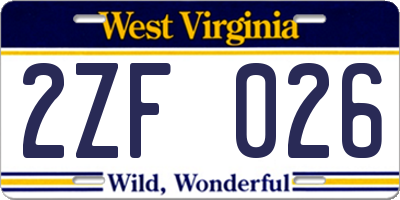 WV license plate 2ZF026