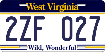 WV license plate 2ZF027