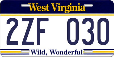WV license plate 2ZF030
