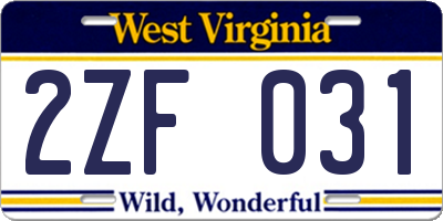 WV license plate 2ZF031