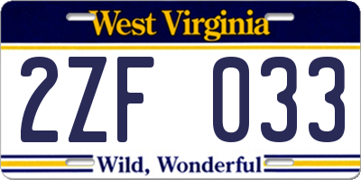 WV license plate 2ZF033