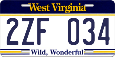 WV license plate 2ZF034
