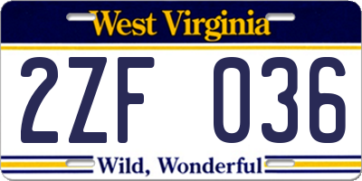 WV license plate 2ZF036