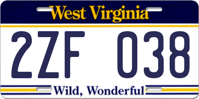 WV license plate 2ZF038