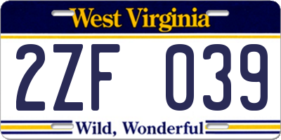 WV license plate 2ZF039