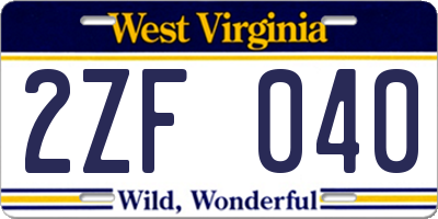 WV license plate 2ZF040
