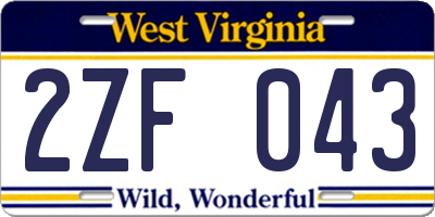WV license plate 2ZF043