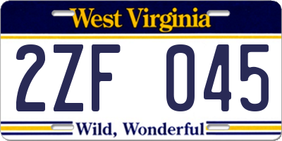 WV license plate 2ZF045