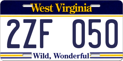 WV license plate 2ZF050