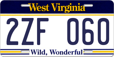 WV license plate 2ZF060