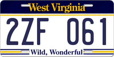 WV license plate 2ZF061
