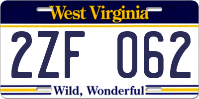 WV license plate 2ZF062
