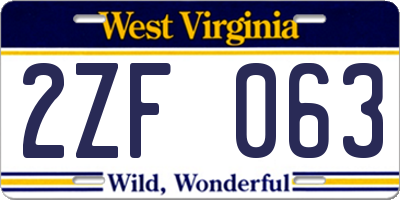 WV license plate 2ZF063