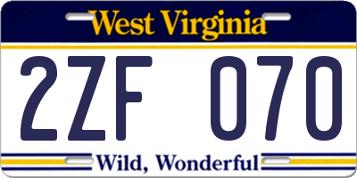 WV license plate 2ZF070