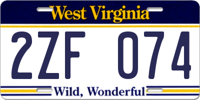 WV license plate 2ZF074