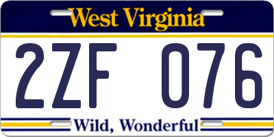 WV license plate 2ZF076