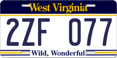 WV license plate 2ZF077