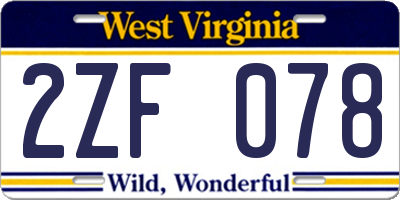 WV license plate 2ZF078