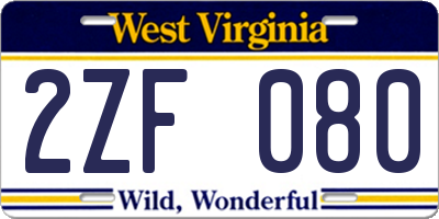 WV license plate 2ZF080