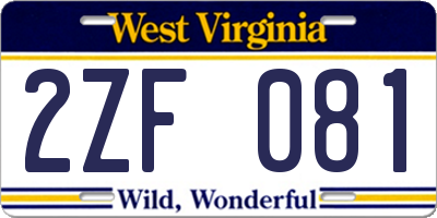 WV license plate 2ZF081