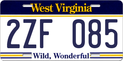 WV license plate 2ZF085