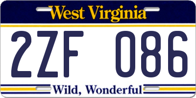 WV license plate 2ZF086