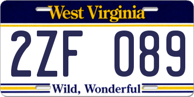 WV license plate 2ZF089