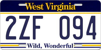 WV license plate 2ZF094