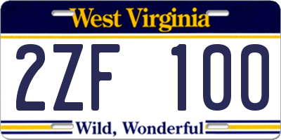 WV license plate 2ZF100