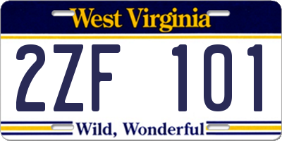 WV license plate 2ZF101