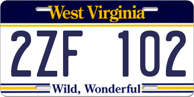 WV license plate 2ZF102