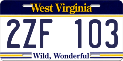 WV license plate 2ZF103