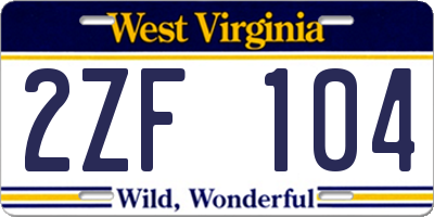 WV license plate 2ZF104