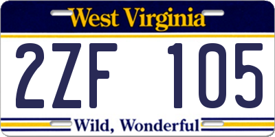 WV license plate 2ZF105
