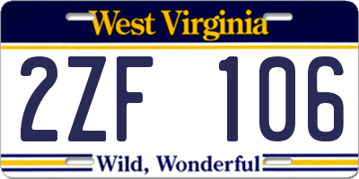 WV license plate 2ZF106