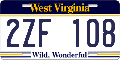 WV license plate 2ZF108