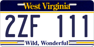 WV license plate 2ZF111
